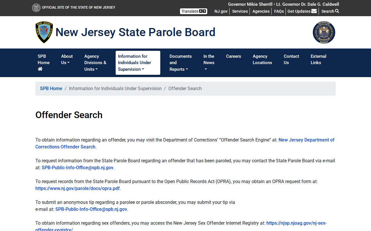 Burlington County arrest lookup New Jersey parole information