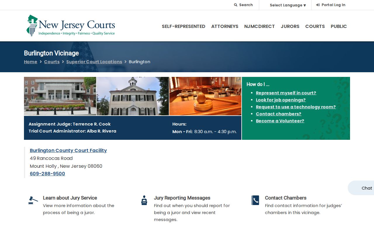 Burlington County criminal court case facility contact page
