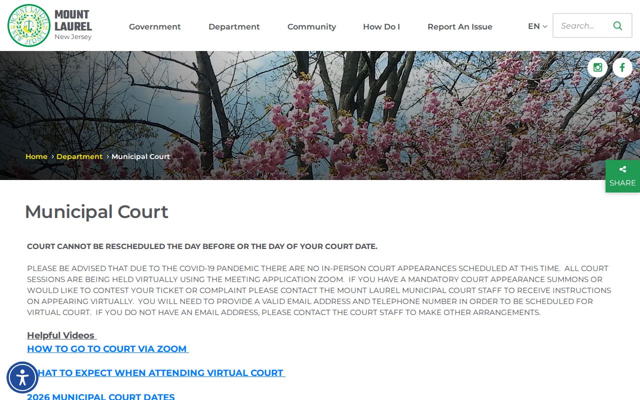 Mount Laurel Municipal Court contact for Burlington County criminal records