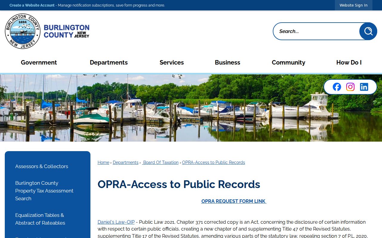 Burlington County criminal records OPRA access page
