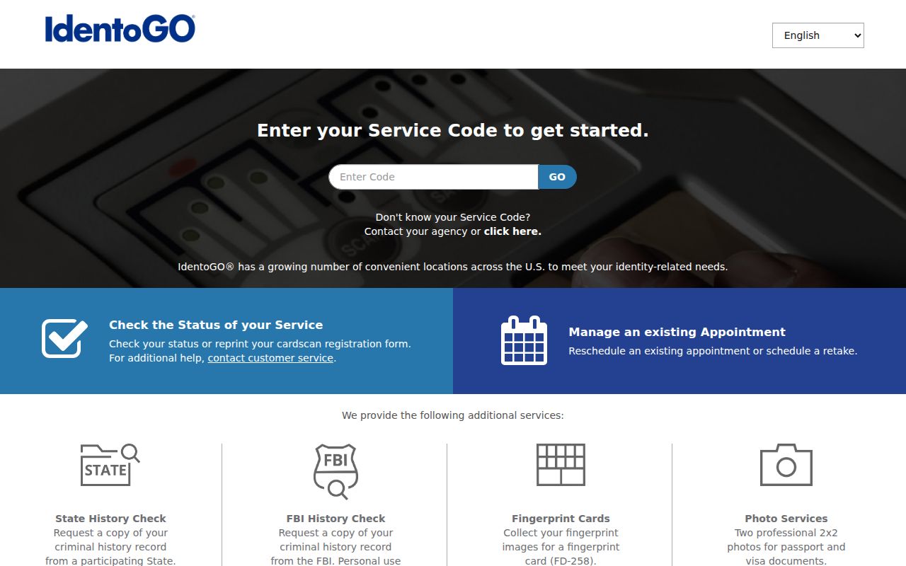Burlington County criminal history IdentoGO appointment interface