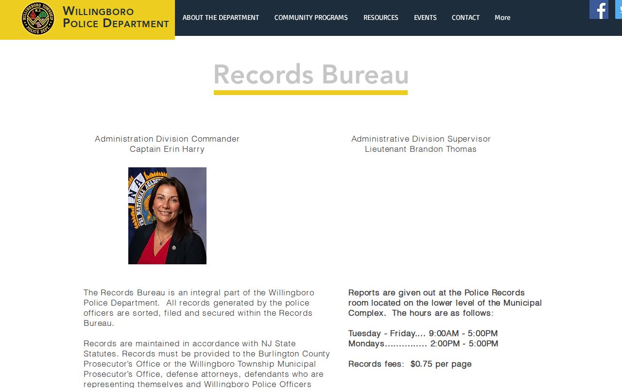 Burlington County Willingboro police records counter information